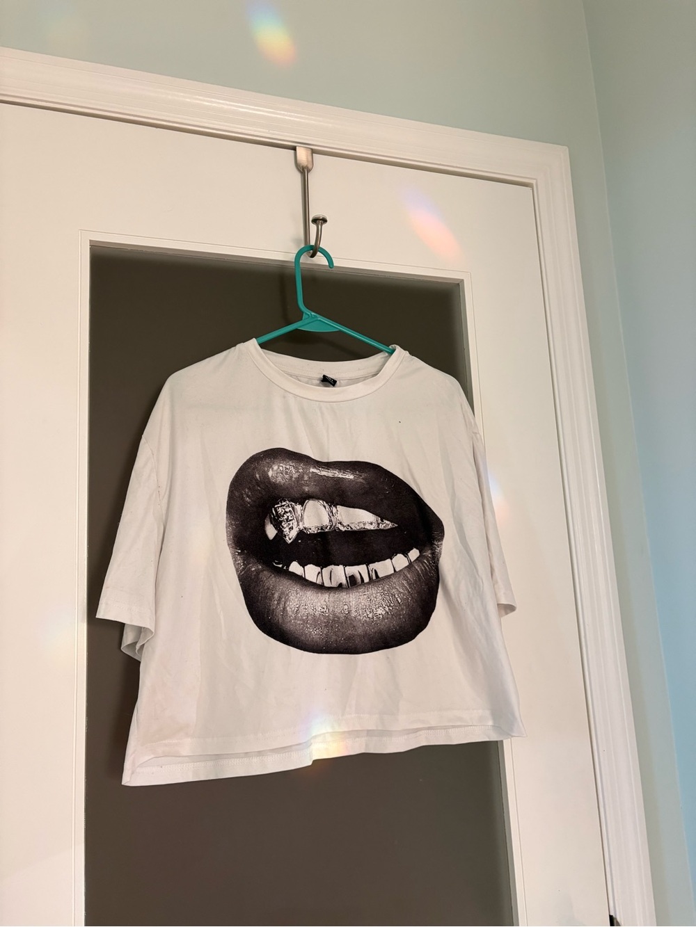 White Graphic Tee with Black Lip Print
